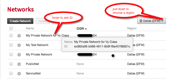 The Cloud Control Panel lists all of your Cloud Networks networks.